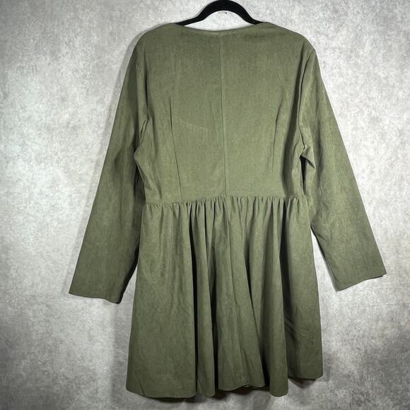 Cider Corset Mini Dress Womens 1XL Green Woven Square Neck Long Sleeve Boho NEW‎ - Picture 5 of 10